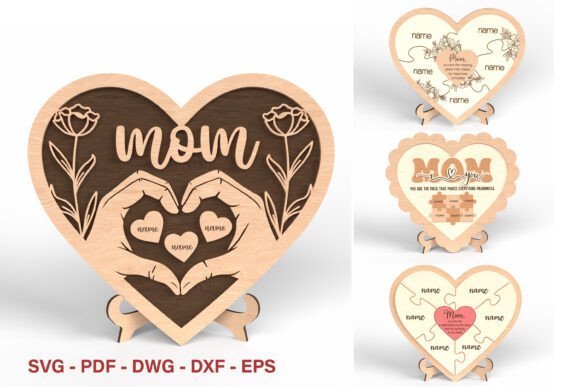 Paquete De Letreros De Rompecabezas De Corazon Para El Dia De La Madre Creativo Digital